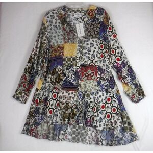 For The Republic Top Womens 3X Boho Patchwork Floral Tunic Festival Gypsy NWT